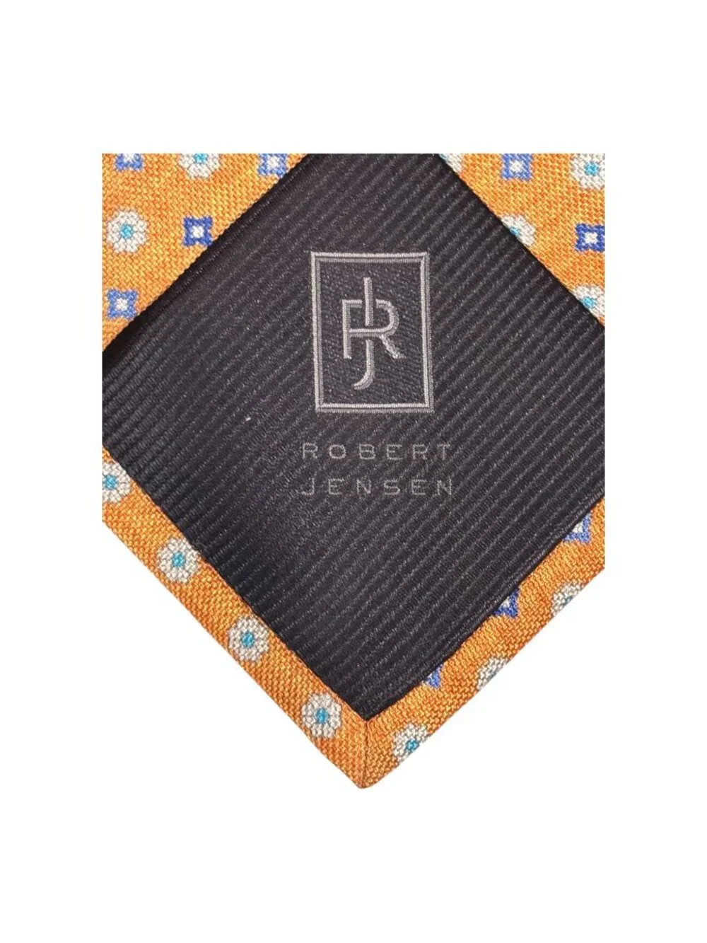 Robert Jensen Handmade Italy Silk Tie Orange Blue Geometric Medallion Necktie